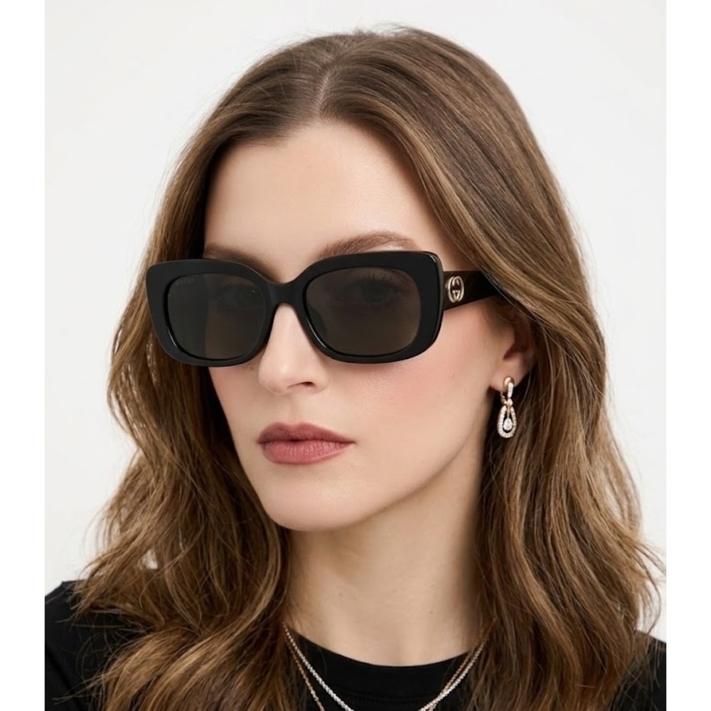 NWT Gucci GG1979SK Black Rectangle 55mm Sunglasses